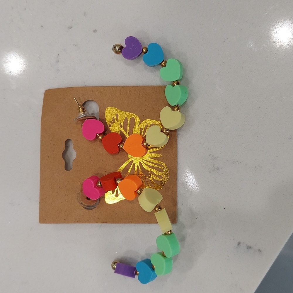 Rainbow Heart Hoop Earrings